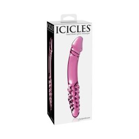 Icicles No. 57 Curved Textured 9 in. Dual Ended Glass Dildo Pink