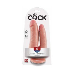 King Cock Double Penetrator 6 in. Realistic Dual Entry Dildo With Suction Cup Beige