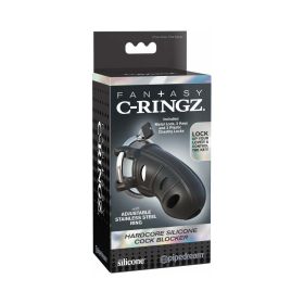 Fantasy C Ringz Hardcore Silicone Cock Blocker Locking Chastity Cage Black
