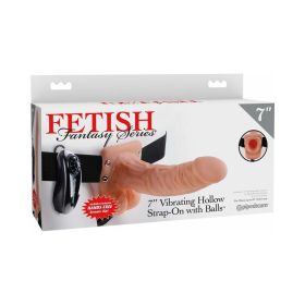 Fetish Fantasy Series 7 in. Vibrating Hollow Strap On with Balls Beige/Black