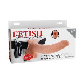 Fetish Fantasy Series 9 in. Vibrating Hollow Strap On with Balls Beige/Black