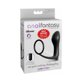 Anal Fantasy Collection Silicone Ass Gasm Vibrating Cockring & Plug Black