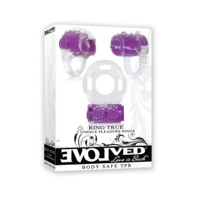 Evolved Ring True 3 Piece Vibrating Ring Set Clear/Purple