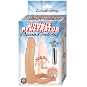 Double Penetrator Dream Cockring With 10 Fuction Bullet Waterproof Flesh