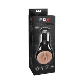PDX Elite Cock Compressor Rechargeable Vibrating Stroker With Hands Free Suction Cup Beige/Black
