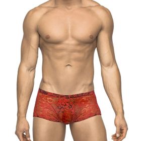 Male Power Stretch Lace Mini Short Red X