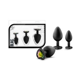 Luxe 3 Piece Bling Plug Training Kit with Rainbow Gem Base Black