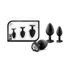 Luxe 3 Piece Bling Plug Training Kit with White Gem Base Black