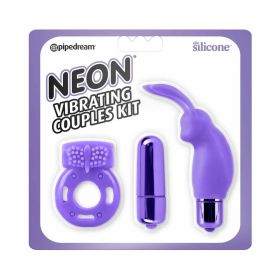 Neon 3 Piece Silicone Vibrating Couples Kit Purple