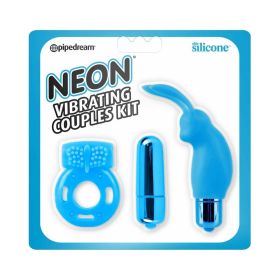 Neon 3 Piece Silicone Vibrating Couples Kit Blue