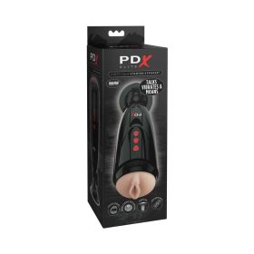 PDX Elite Dirty Talk Rechargeable Vibrating Starter Stroker With Hands Free Suction Cup Beige/Black