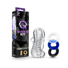Quickie Kit Jerk Off Stroker & 3 Piece Cockring Set Clear