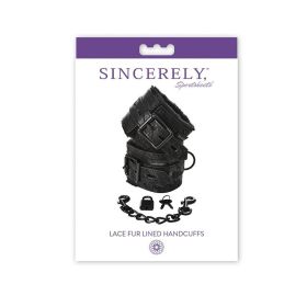 Sincerely  Sportsheets Lace Adjustable Fur Lined Handcuffs Black