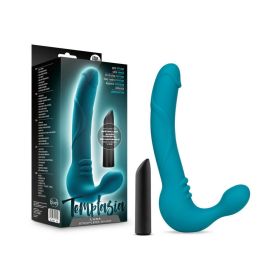 Temptasia Luna 9 in. Silicone Strapless Strap On Dildo with Rechargeable Bullet Vibrator Teal
