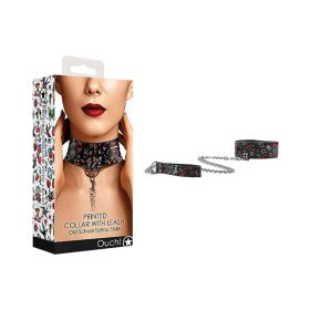 Ouch! Old School Tattoo Style Adjustable Printed Collar With Leash Multi Color