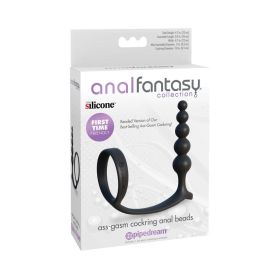 Anal Fantasy Collection Silicone Ass Gasm Cockring Anal Beads Black