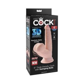 King Cock Plus 6 in. Triple Density Cock With Swinging Balls Dildo Beige