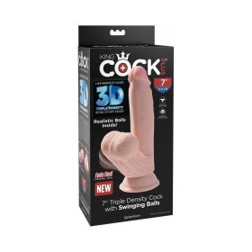 King Cock Plus 7 in. Triple Density Cock With Swinging Balls Dildo Beige