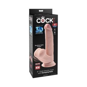 King Cock Plus 8 in. Triple Density Cock With Swinging Balls Dildo Beige
