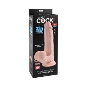King Cock Plus 9 in. Triple Density Cock With Swinging Balls Dildo Beige