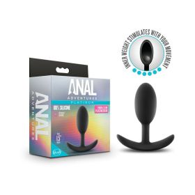 Anal Adventures Platinum Silicone Weighted Vibra Slim Plug Medium Black