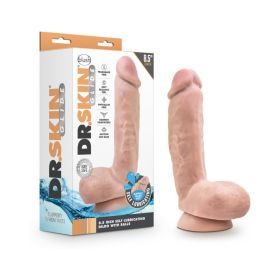 Dr. Skin Glide Realistic 8.5 in. Self Lubricating Dildo with Balls Beige