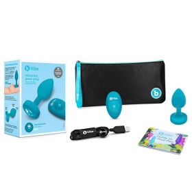 b Vibe Vibrating Jewel Rechargeable Remote Controlled Anal Plug with Gem Base Aquamarine Small/Medium