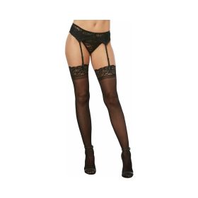 Dreamgirl Sheer Nylon Thigh High  Stockings With Lace Top Black OS