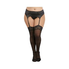 Dreamgirl Plus Size Sheer Nylon Thigh High  Stockings With Lace Top Black Queen