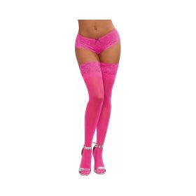 Dreamgirl Neon Pink Sheer Thigh High  Stockings With Silicone Lace Top Pink OS