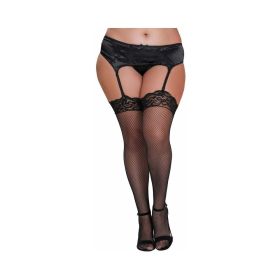 Dreamgirl Plus Size Fishnet Thigh High  Stockings With Lace Top