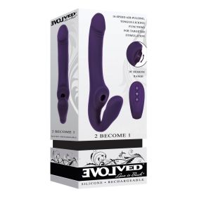 Evolved 2 Become 1 Rechargeable Remote Controlled Silicone Strapless Strap On With Suction Purple