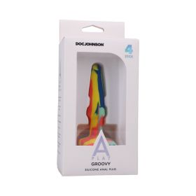 A Play Groovy Silicone Anal Plug 4 in. Multi Colored  Yellow