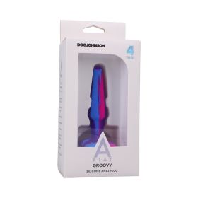 A Play Groovy Silicone Anal Plug 4 in. Multi Colored  Pink