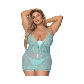 Magic Silk Seabreeze Lace Up Chemise & G String Turquoise Queen Size