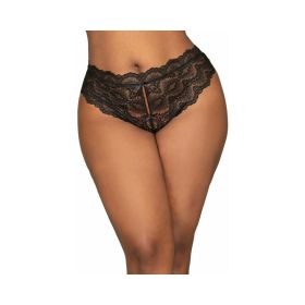 Dreamgirl Lace Tanga Open Crotch Panty and Elastic Open Back Detail Black 3X Hanging
