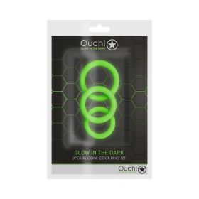 Ouch! Glow in the Dark 3 Piece Silicone Cockring Set Neon Green