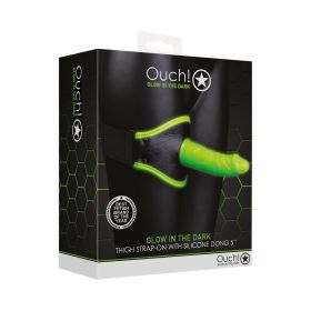 Ouch! Glow in the Dark Thigh Strap On Harness With 5 in. Silicone Dildo Neon Green