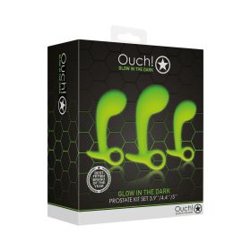 Ouch! Glow in the Dark Prostate Kit 3 Piece Anal Plug Set Neon Green
