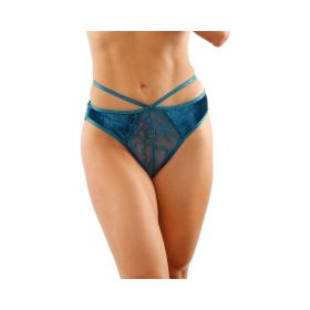 Kalina Velvet Strappy Cut Out Thong With Keyhole Back Teal S/M