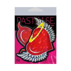 Pastease Angel & Devil Heart: Red Glitter Hearts with Wings  Halo  Horns & Tail Nipple Pasties