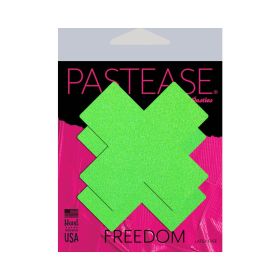 Pastease Plus X: Neon Green Day Glow Lycra Cross Nipple Pasties