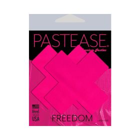 Pastease Plus X: Neon Pink Day Glow Lycra Cross Nipple Pasties