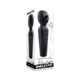 Evolved Rainbow Sucker Light Up Rechargeable Dual Function Silicone Suction Wand Vibrator Black