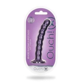 Ouch! Beaded Silicone 6.5 in. G Spot Dildo Metallic Purple