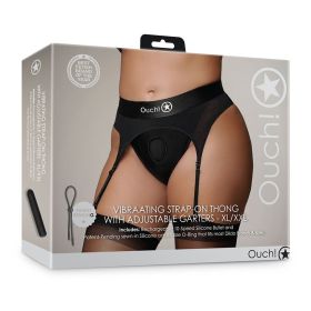Ouch! Vibrating Strap On Thong with Adjustable Garters Black