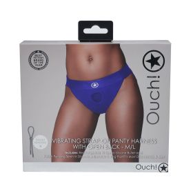Ouch! Vibrating Strap On Panty Harness with Open Royal Blue Black M/L