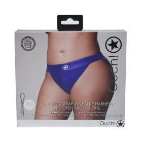 Ouch! Vibrating Strap On Panty Harness with Open Royal Blue Black XL/XXL
