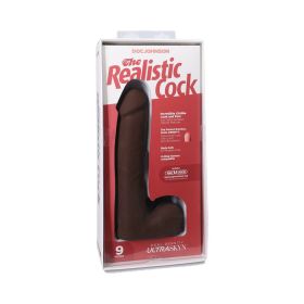 The Realistic Cock 9 in. ULTRASKYN Vac U Lock Dildo with Balls Chocolate
