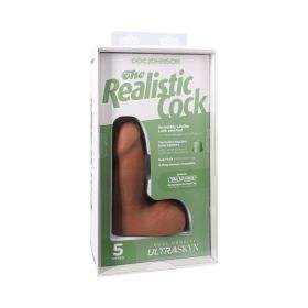 The Realistic Cock 5 in. ULTRASKYN Vac U Lock Dildo with Balls Caramel